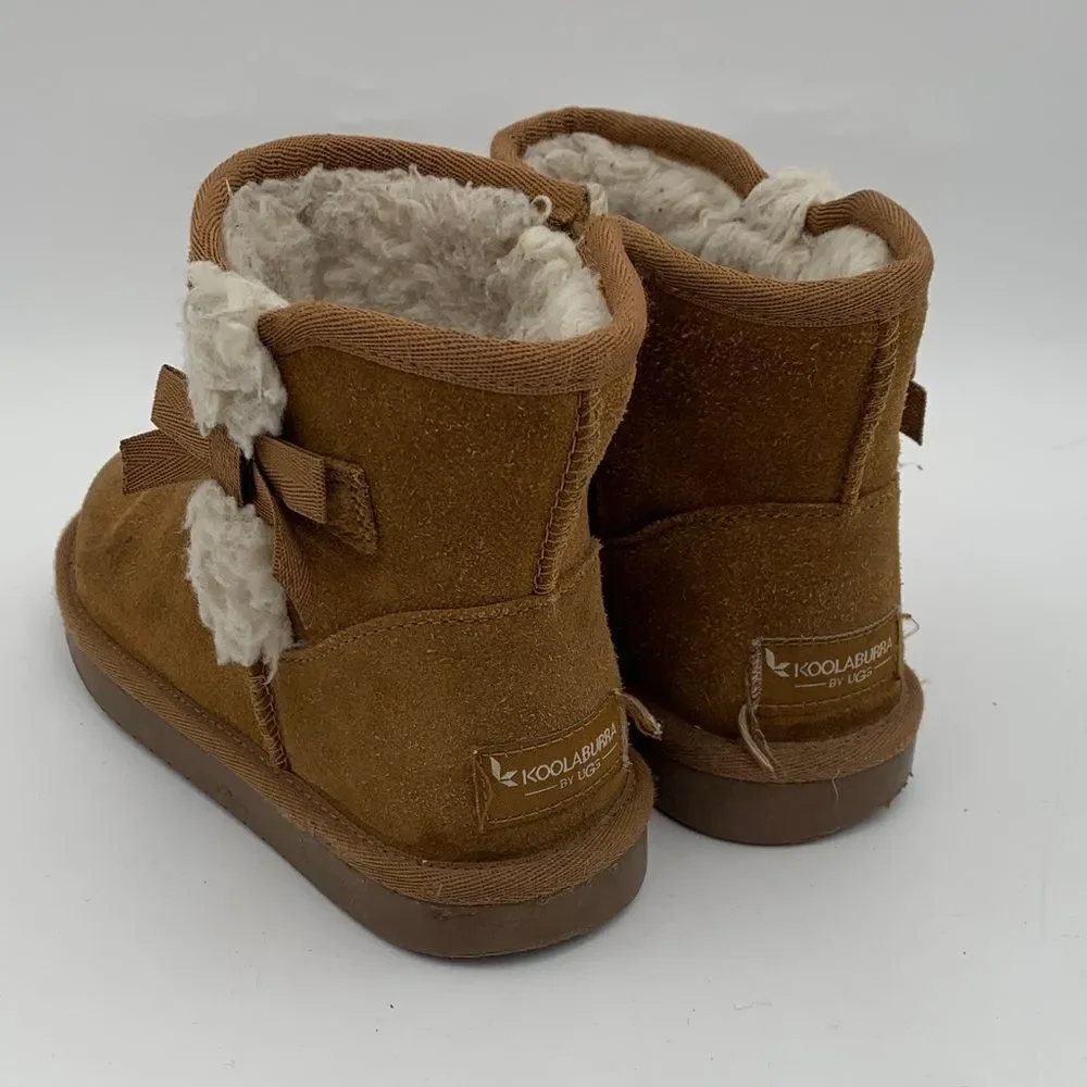 Brown Suede Boots with Bow Accent